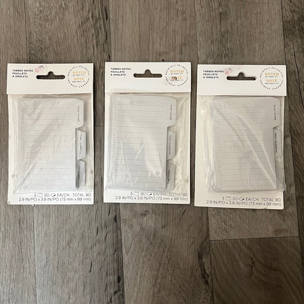 3 Pack Noted by Post-it Grey Tabbed Sticky Notes 2.9 x 3.9 To Do Today Goals
